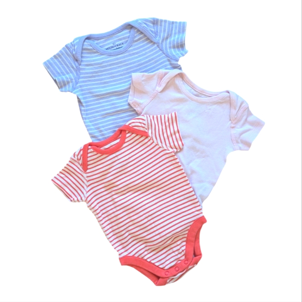 Hanna Andersson Moon and Back Stripe Bodysuit 3-Piece Set - 0-3M